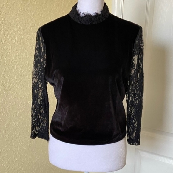 Alice + Olivia Jenny Mock Neck Lace Velvet Crop Size 6 - Picture 13 of 14